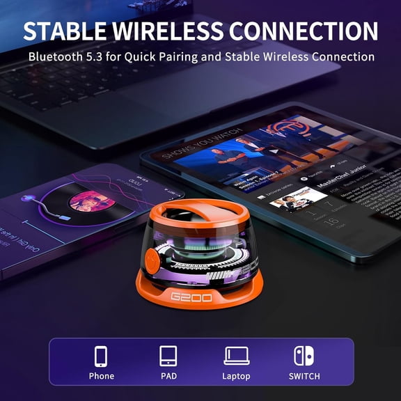 Magnetic Bluetooth Speaker, Multifunctional Portable Mini Speakers with RGB Light, 3D Surround Sound, 7H Playtime, Phone Stand for Smart Phone, Gifts for Teens, Orange