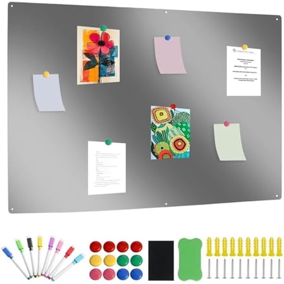 Magnetic Board, 24 x 36 Inch Steel Dry Wet Erase Magnet Bulletin Boards with Screws Pre Drilled for Classroom Office Home Walls Photos Display$$Office