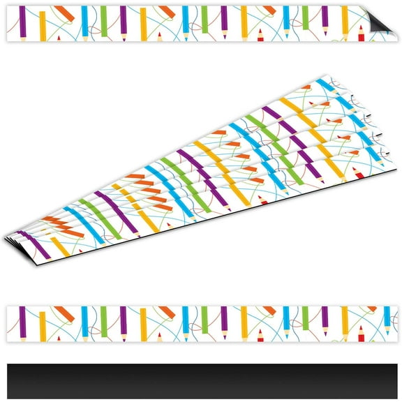 Magnetic Border Strips - Perfect for Classroom/Teachers/Crafts. White Board Border Strips - 1.5 x 17 inches - 12 Pack