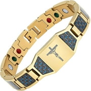WOLLET Magnetic Bracelet for Men, Christian Cross Jesus Carbon Fiber Stainless Steel Bracelet, Religious Health Jewelry Gifts (Gold)