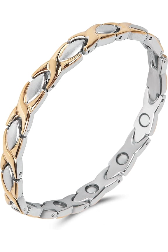 Magnetic Bracelet for Women for Arthritis, Stainless Steel Bracelets with 3500 Gauss Magnet, Jewelry with Adjustable Tools (B(Silver to Gold))