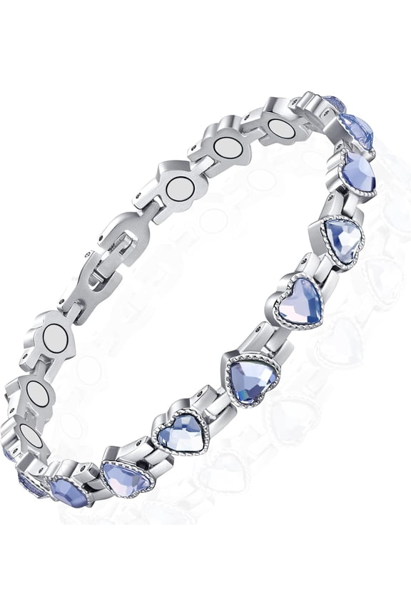 Magnetic Bracelets for Women, Titanium Steel Therapy Magnetic Bracelets for Couples with Neodymium Magnets & Sparkling Crystals Health Jewelry Gifts