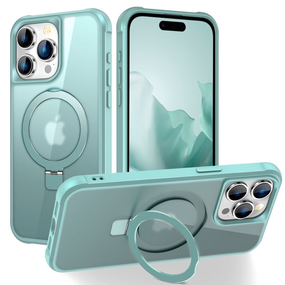 Magnetic Bracket Case for iPhone 16 Pro Ring Holder Kickstand Slim Case with MagSafe Compatible Car Mount Holder, Shockproof Hybrid Wireless Charging Dustproof Protection Cover, Blue
