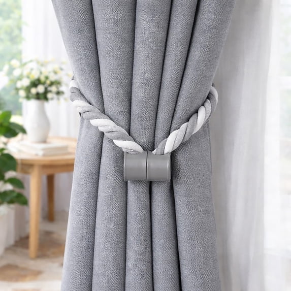 Magnetic Braided Cord Curtain Tieback – Durable Woven Design for Easy Use – Gray