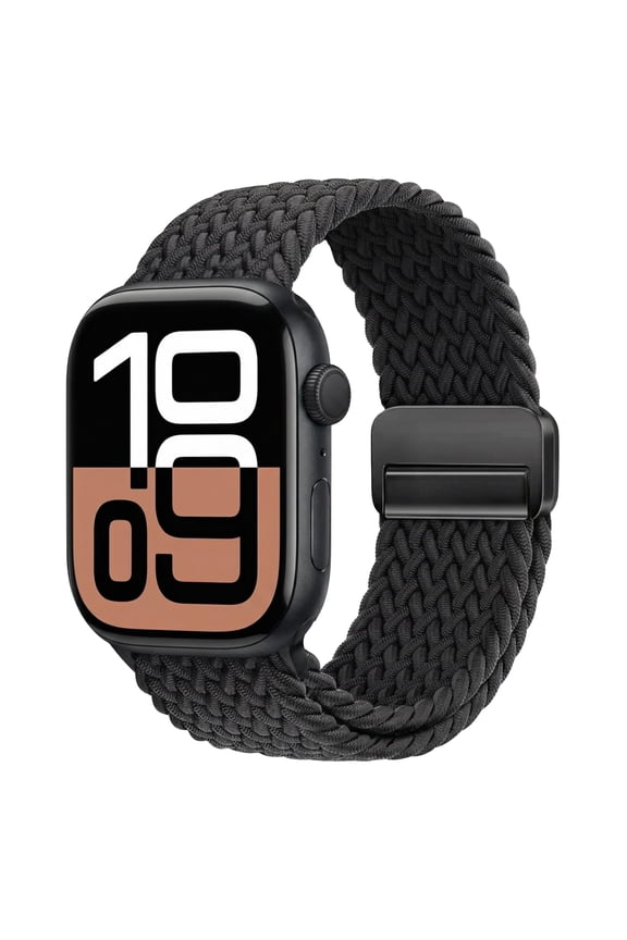 Magnetic Braided Loop Band Compatible with Apple Watch Series 11 10 42mm 9 8 7 6 5 4 40mm 41mm for Women Men, Stretchy Nylon Elastic Sport Strap for iWatch SE 1/2/3