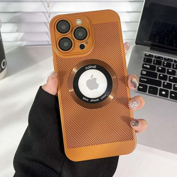 Magnetic Breathable for iPhone 14 13 12 11 Pro Max Case Compatible with Magsafe,Heat Dissipation Cooling Ultra-Thin Shockproof Slim Cover (Brown,for iPhone 14 Pro Max)