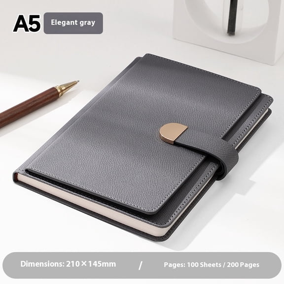 Magnetic Buckle Leather Bound Notebook, Journals for Writing, A5 Hardcover Journaling Notebook for Work, Note Taking-grey