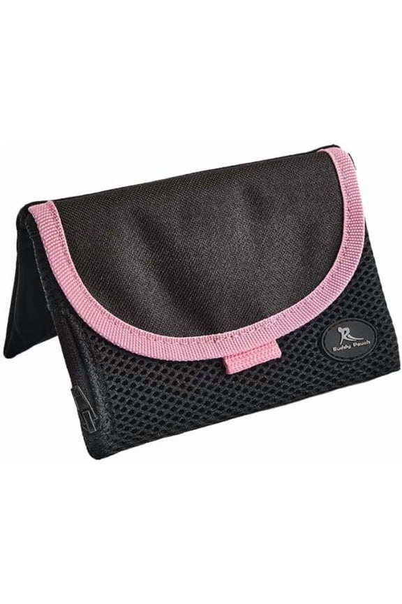 Magnetic Buddy Pouch, Beltess, Chafe and Bounce Free, Runners Fanny Pack, Phone Holder, Great for Running, Walking, Traveling & More, For Men & Women - 5-7/8" L x 4" W - Black and Pink