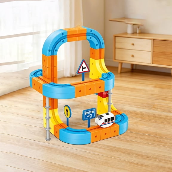 Magnetic Building Block Track Set 80 Pieces STEM Educational DIY Railway Layouts