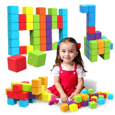 Magnetic Building Blocks, 1.65 inch Large Magnetic Stacking Cubes for Toddlers, Sensory & Montessori Toys for Boys & Girls 1 2 3 Years Old (24 PCS)
