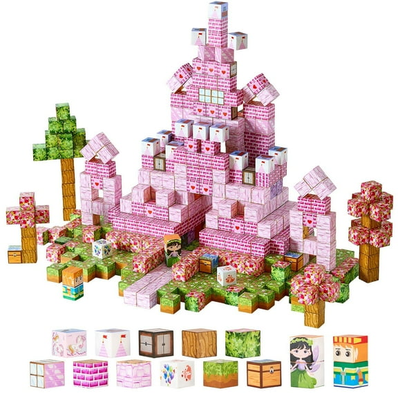 Magnetic Building Blocks 100 PCS Princess Castle Set STEM Montessori Sensory Toys Construction Stacking Toy for Kids 3+ Years Old Boys Girls Christmas Birthday Gift