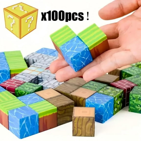 Magnetic Building Blocks -100Pieces Cube Stack, STEM Sensory Toys for Kids Boys Girls 3-8 Year Old Christmas Birthday Gifts
