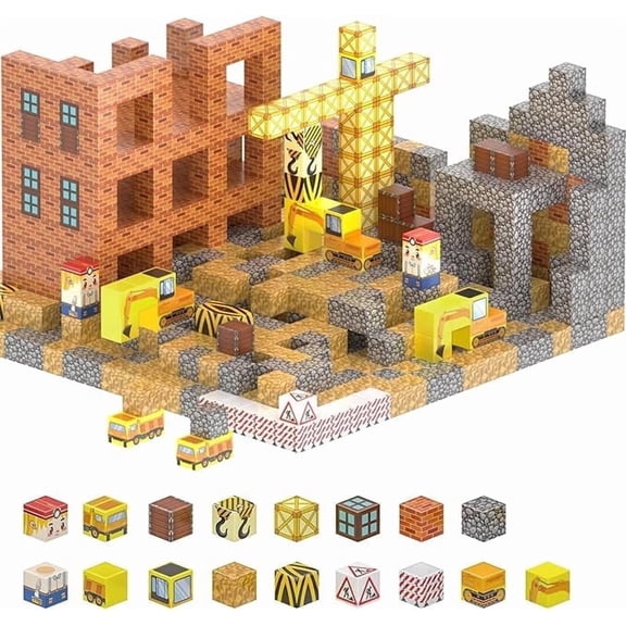 Magnetic Building Cubes Construction Site Toys, 100 PCS STEM Montessori Sensory Building Blocks for Kids Ages 3-8, Compatible Magnetic Cubes Travel Educational Birthday Gift for Boys Girls