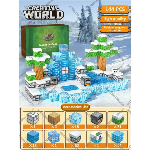 Magnetic Building Blocks Mine World Magnet Cube Set STEM Montessori Sensory Toys for Kids Boys Girls Ages 3+ Holiday Gifts Toy