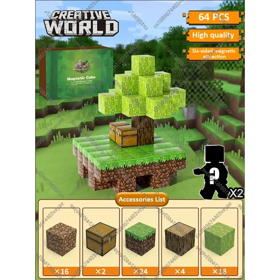 Magnetic Building Blocks Mine World Magnet Cube Set for Boy Girl Kid Age 3+ DIY Model Children Stem STEM Sensory Toy Gift
