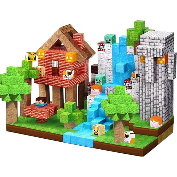 Magnetic Building Blocks Set, 150-Piece Pixel Style Cubes with Strong Magnetic Connections for Creative Construction Play, Ages 3+