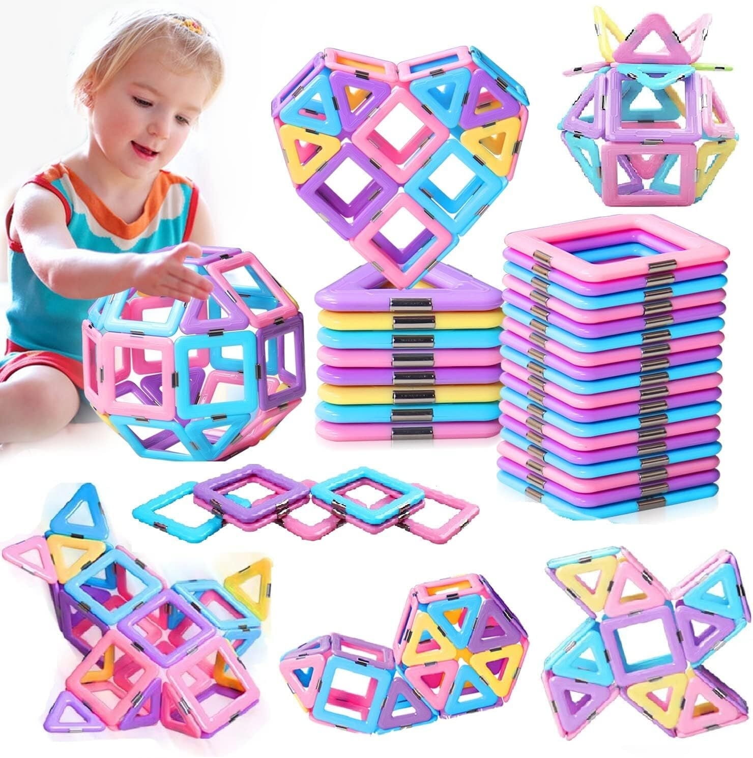 Magnetic Building Blocks Set,50 Pcs Magnetic Tiles Toys for Toddlers 3 ...