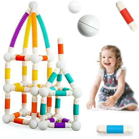 Magnetic Building Sticks and Balls Set, 3D STEM Construction Toy for Kids Ages 3+, Educational Building Rods