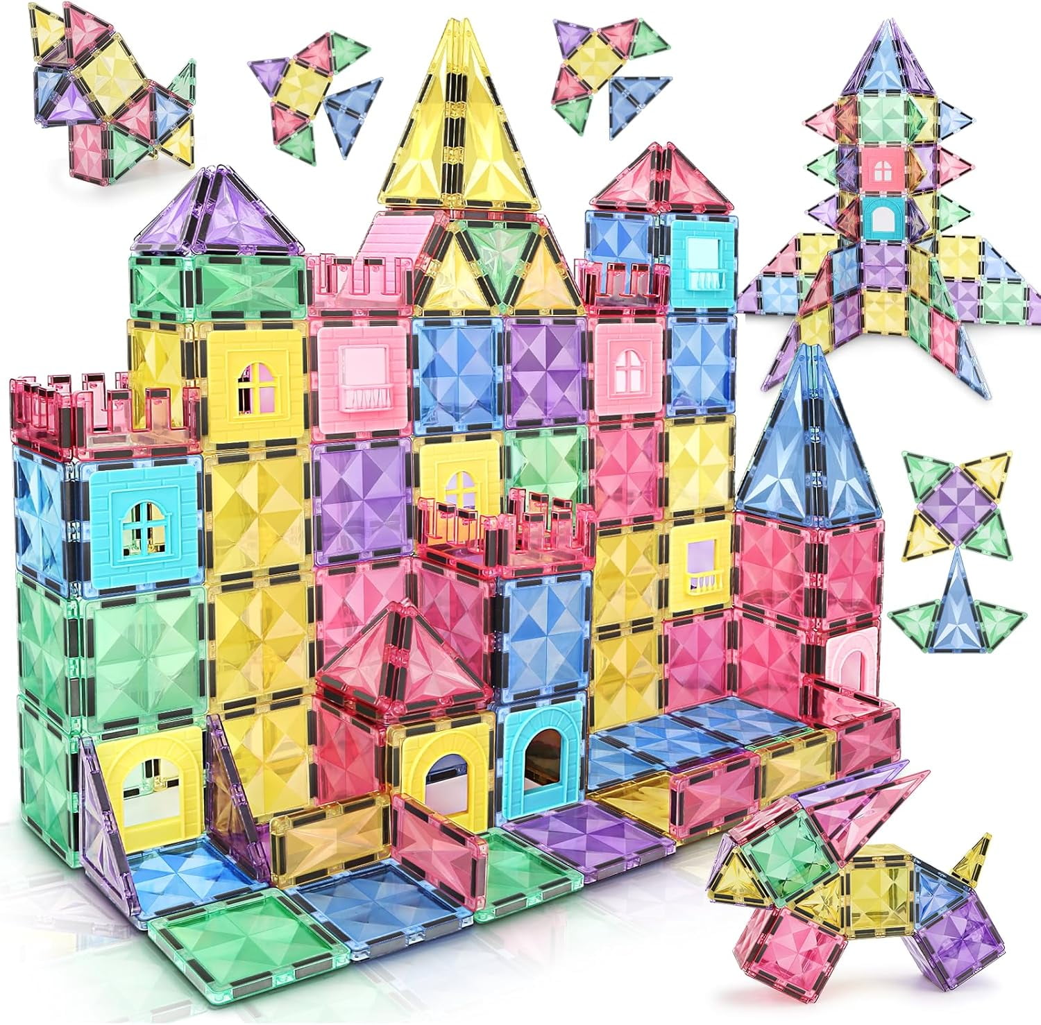 Magnetic Building Tiles 120 PCS Magnets Stacking Kids Toys STEM Sensory ...