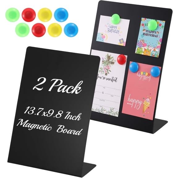 Magnetic Bulletin Board with Easel Stand, 13.7x9.8 Inch Tabletop Metal Memo Display with 8 Magnets, Standing Magnetic Board for Office, Kitchen, School, Home (Black)