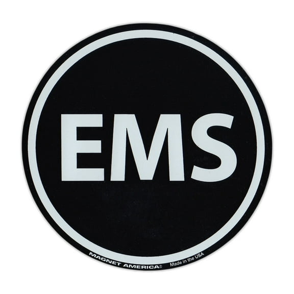 Magnetic Bumper Sticker - Black EMS (Emergency Medical Services) - Round Magnet - 3.75" Round