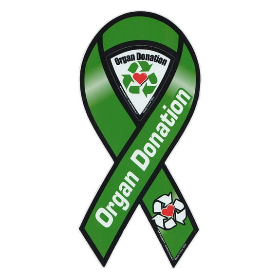 Magnetic Bumper Sticker - Organ Donation (Donor) - Ribbon Shaped Support Magnet - 4" x 8"