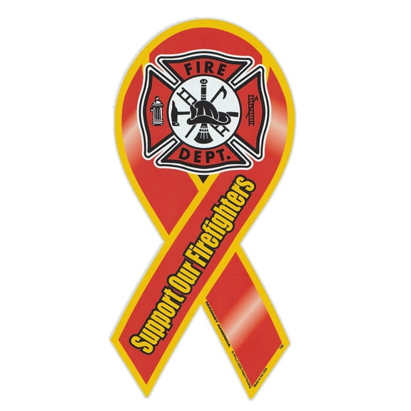 Magnetic Bumper Sticker - Support Firefighters (Fire Department) - Ribbon Shaped Support Magnet - 4" x 8"