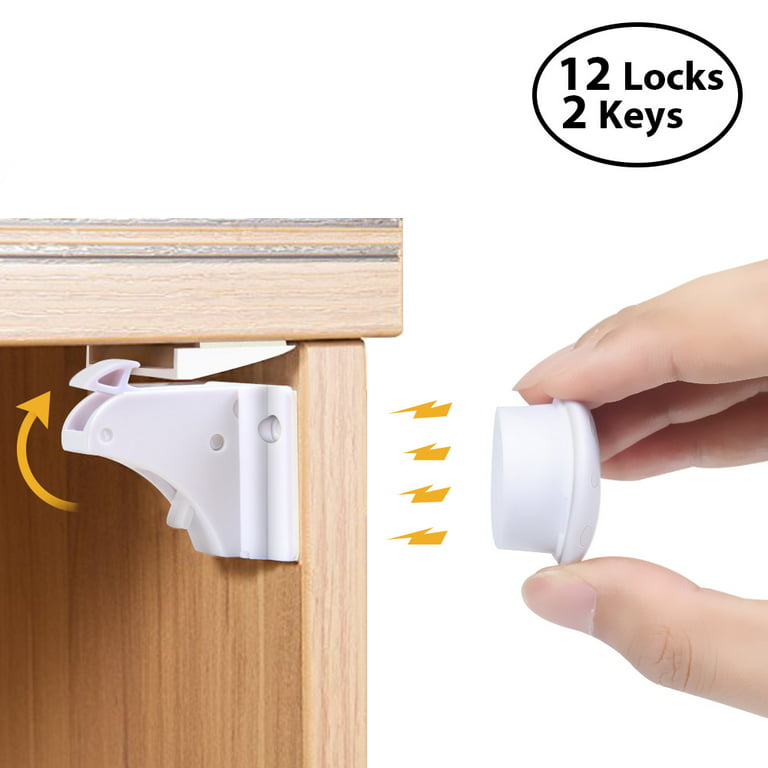 Magnetic Cabinet Locks Toodler Baby Proofing Safe Kitchen Cabinets Hook -  No Draw No Drilling No Pinched Finger[12-Lock 2-Key]