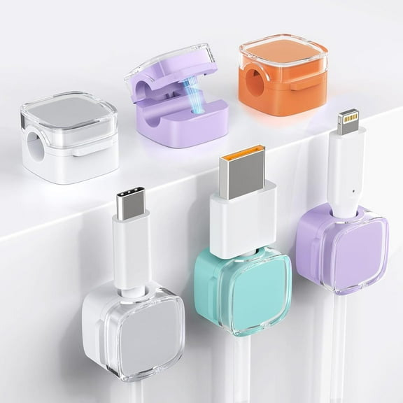 Magnetic Cable Clips, 6 Pack Cord Holder for Desk Office, Strong Adhesive Phone Cord Organizer Holder for Nightstand Kitchen Appliances Wall