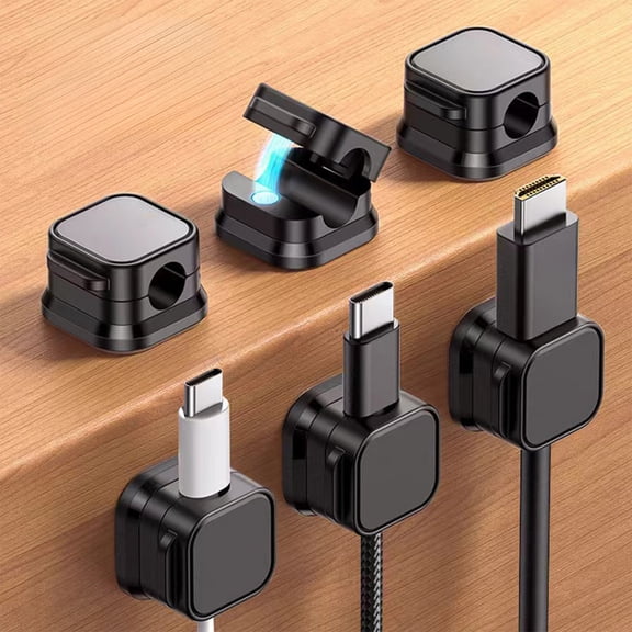 Magnetic Cable Clips, Cable Organizer, 6 Pack, White and Black, Plastic, Wall Mount and Desktop, One Handed Magnetic Control, for Home and Office