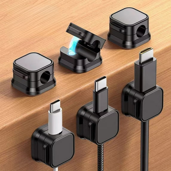 Magnetic Cable Organizer, Desktop Wall Mounted Cable Clips, No-Punch Data Cable Headphone Storage, 6-Pack Cord Organizer, Residue-Free Adhesive Cable Management