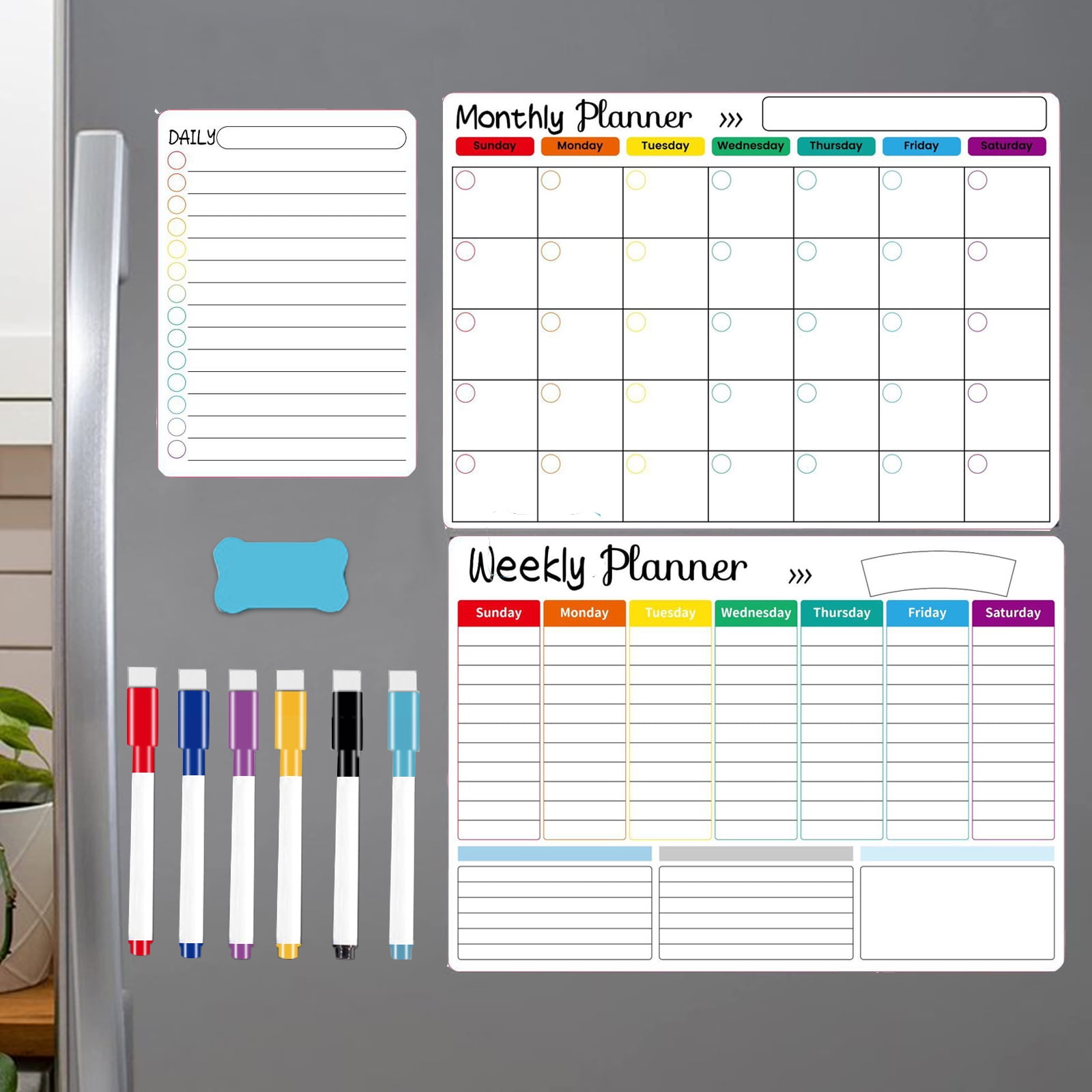 WOORNIGOJIN Magnetic Dry Erase Calendar Whiteboard with 6 Markers and Eraser, 3 Pack