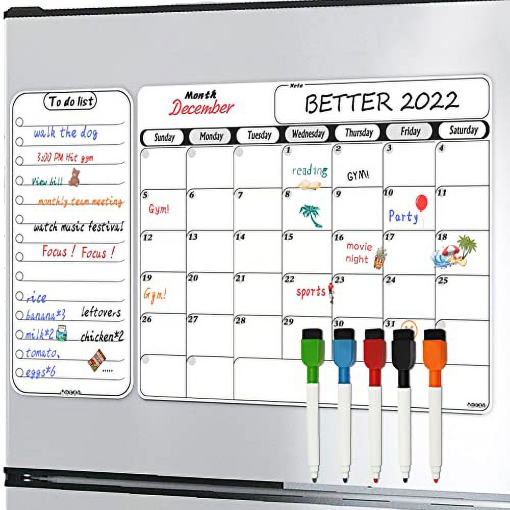Calendar for Fridge with Markers 2 Pcs Dry Erase White Board
