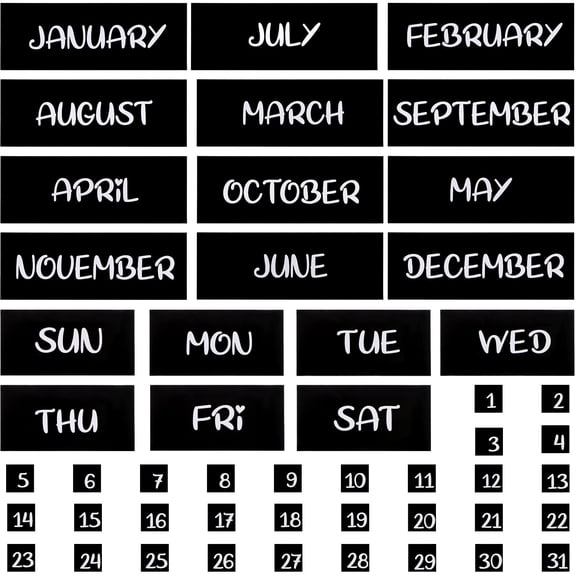 Magnetic Calendar Indicators for Whiteboard and Fridge - 12 Month, 7 Day, 31 Date Magnets Set