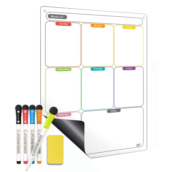 Magnetic Calendar for Refrigerator Set. Weekly Dry Erase Fridge Calendar Whiteboard Meal Planner Menu Board - Thickened Magnet. with Fine Tip Marker & Eraser & Holes for Wall Hanging