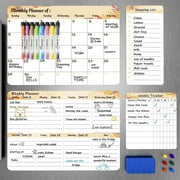 Marsrock 17" x 11"Yellow Magnetic Refrigerator Whiteboard Calendar,Dry Erase Weekly or Monthly Planner Board&8 Markers,6 Magnets,1 Eraser