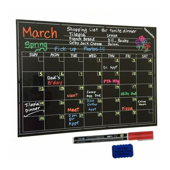Magnetic Calendar for Fridge, 16"x12" Dry Erase Monthly Calendar Planner - Black