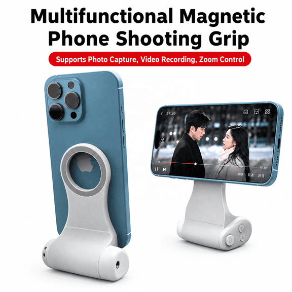 Magnetic Camera Handle Grip with Fill Light, Wireless Shutter Remote Control, Portable Handheld Selfie Vlogging Grip Compatible with iPhone
