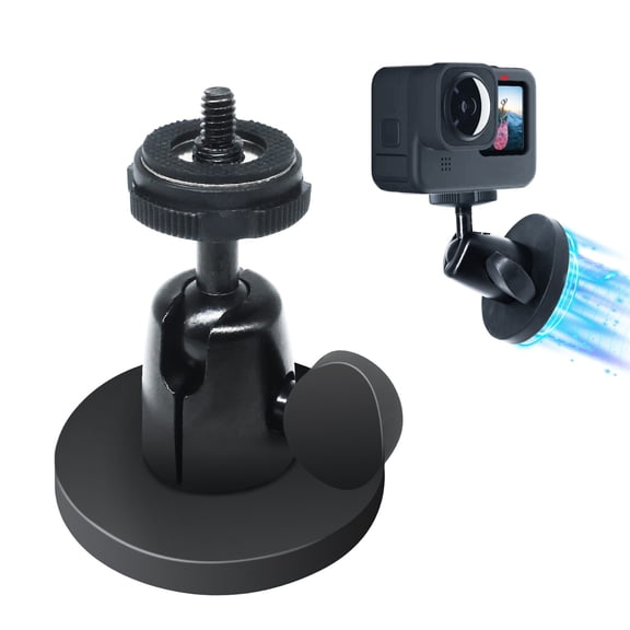 Magnetic Camera Mount with 1/4" Thread, Metal Base with Strong Magnet, 360 Swivel Ball Head, Easy Install for Action Cameras, Works on Metal Surfaces
