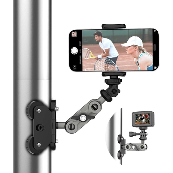 Magnetic Camera Mount with 4 Super Magnets, Universal Metal Surface Mount Sports Video Recording Kit Dual Ball Head & Adjustable Metal Arm for GoPro, Mevo Start, iPhone, DJI Osmo