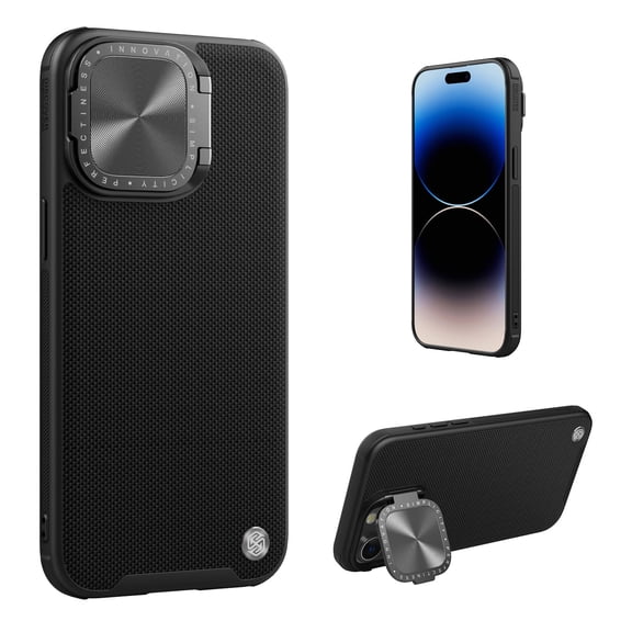 Magnetic & Camera Stand for iPhone 15 Pro Woven Meticulously Case, Compatible with MagSafe Silicone Case with Upgrade Camera Cover Built-in KickStand for iPhone 15 Pro, Black