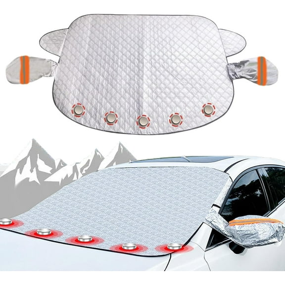 Magnetic Car Anti-Snow Cover,Windshield Snow Cover with Magnetic Edges with Side Mirror Cover,4 Layers Winter Frost Protection for Any Weather,Front Window Automotive Covers for Car SUV Trucks