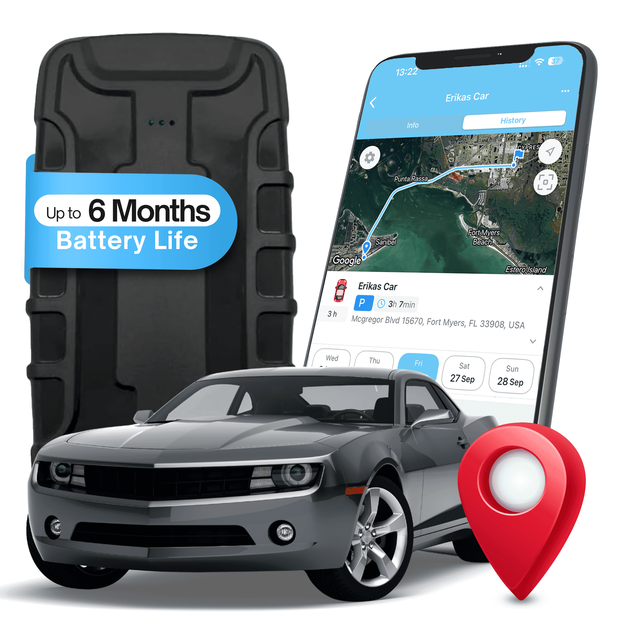 GPSnVision GPS Tracker for Vehicles with Built-in 3 Month Battery - Real Time GPS Tracker for Cars - iOS & Android - Hidden Magnetic Tracking Device for Cars, Fleets, Trailers - Subscription Required