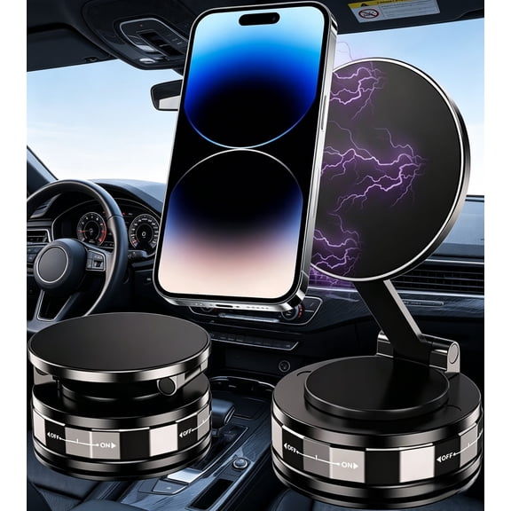 Magnetic Car Phone Holder, Dashboard and Vent Mount, 360-Degree Rotating Cell Phone Stand, Secure Magnetic Grip, Black