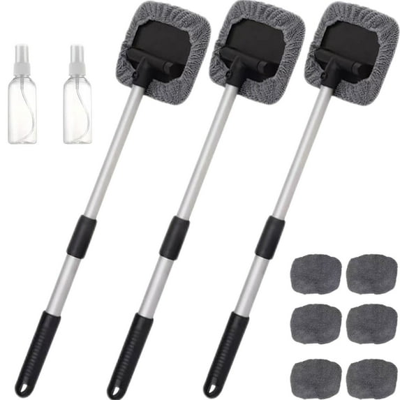 Magnetic Car Window Cleaner | Expandable Windshield Wiper Tool with Reusable Microfiber Pads & Spray Bottles | Interior & Exterior Glass Cleaning for Cars & Home