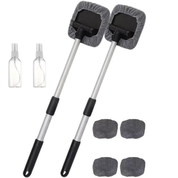 Magnetic Car Window Cleaner Tool | Expandable Windshield Cleaning Brush with Reusable Microfiber Pads & Spray Bottles | Multi-Purpose Indoor Outdoor Glass Cleaner | 1-3 Brushes 2-6 Cloths Home Auto