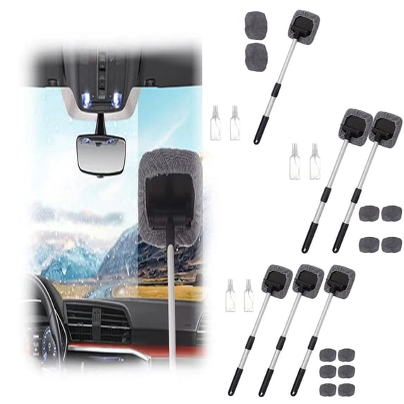 Magnetic Car Window Cleaner Tool with Expandable Handle, Reusable Microfiber Pads and Spray Bottle for Inside Windshield and Exterior Glass