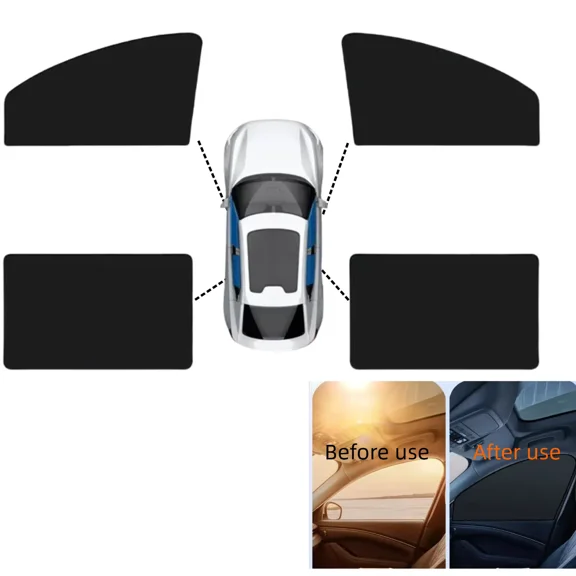 Generic 4-Piece Magnetic Car Window Sunshade - Full Blackout/Color Film, Easy Install