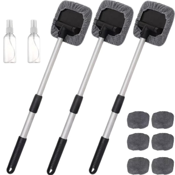 Magnetic Car Window & Windshield Cleaner Tool, Expandable Reach, Reusable Microfiber Pads with Spray Bottle, for Interior and Exterior Auto Glass Cleaning