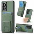 thumbnail image 1 of Magnetic Carbon Fiber Case for Samsung Galaxy A23 4G with Holder Kickstand, Fiber Texture Wallet Phone Case with Card Holder Durable Military Grade Protection Cover for Galaxy A23 4G, Green, 1 of 10